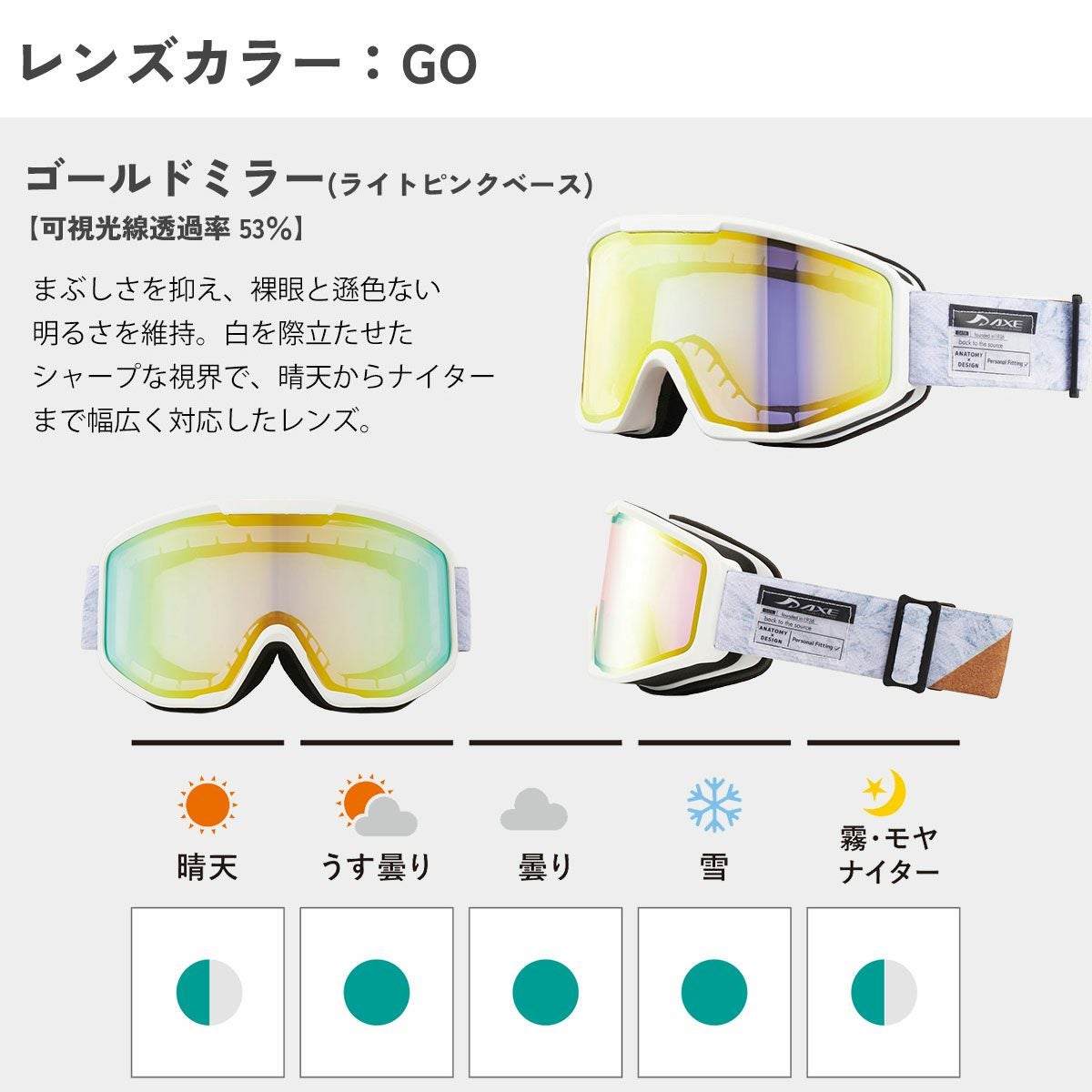 送料無料】AXE アックス スノーゴーグル メガネ対応 ヘルメット対応