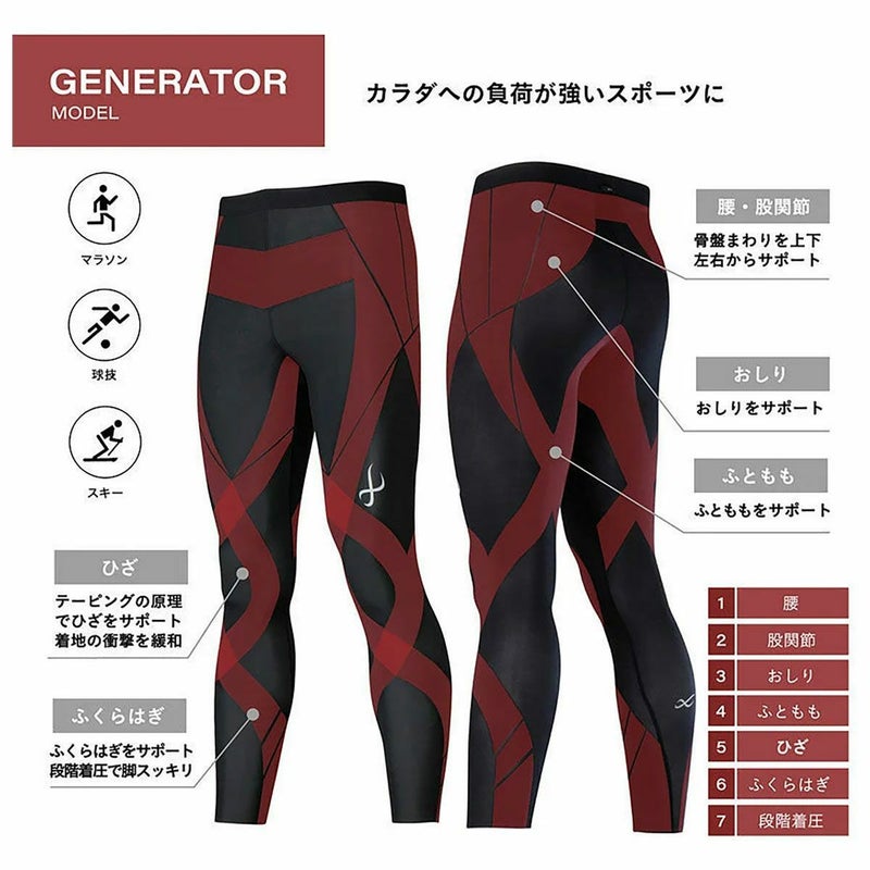CW-XランニングウェアボトムスインナースパッツレギンスGENERATORMODEL2.0ロングHZO699-SGメンズ男性25SP春夏