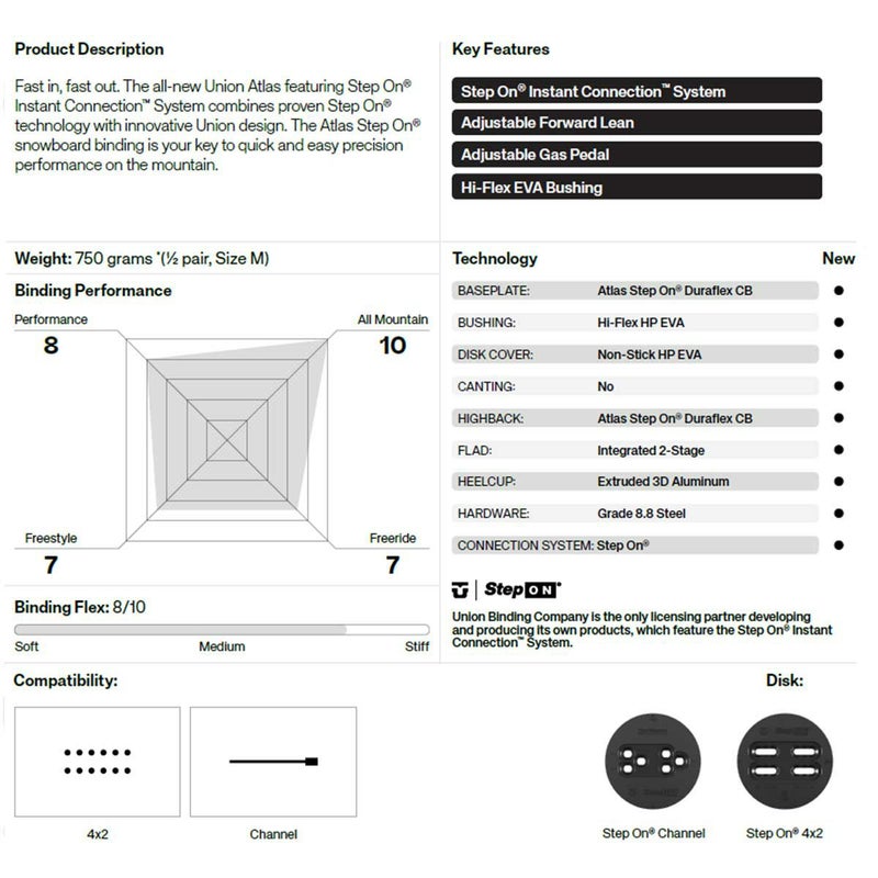 ユニオンUNIONスノボースノボスノーボードバインディングビンディングATLASSTEPON12000100メンズ男性25-26