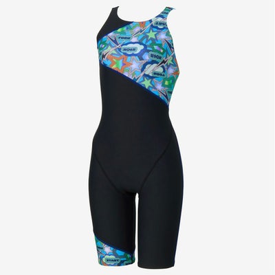 スピードSPEEDOスイムフィットネス競泳水着スパークリングブーンターンズパズルミニオープンバックニースキンSparklingBoomTurnSPuzzleM/OKneeskinSTW12557-BLレディース女性25S2秋冬