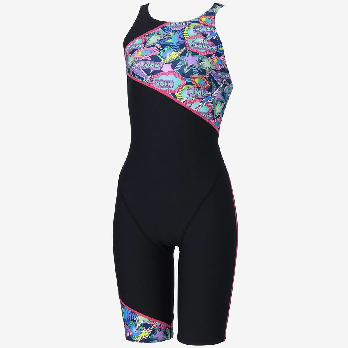 スピードSPEEDOスイムフィットネス競泳水着スパークリングブーンターンズパズルミニオープンバックニースキンSparklingBoomTurnSPuzzleM/OKneeskinSTW12557-PNレディース女性25S2秋冬