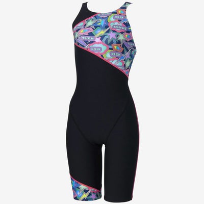 スピードSPEEDOスイムフィットネス競泳水着スパークリングブーンターンズパズルミニオープンバックニースキンSparklingBoomTurnSPuzzleM/OKneeskinSTW12557-PNレディース女性25S2秋冬