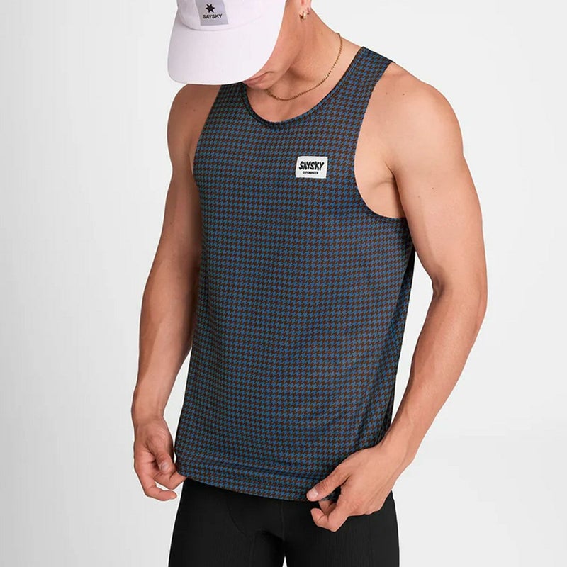 セイスカイSAYSKYランニングウェアノースリーブタンクトップレースシングレットHoundstoothCombatSingletOMRSI31C1047メンズ男性25FA秋冬