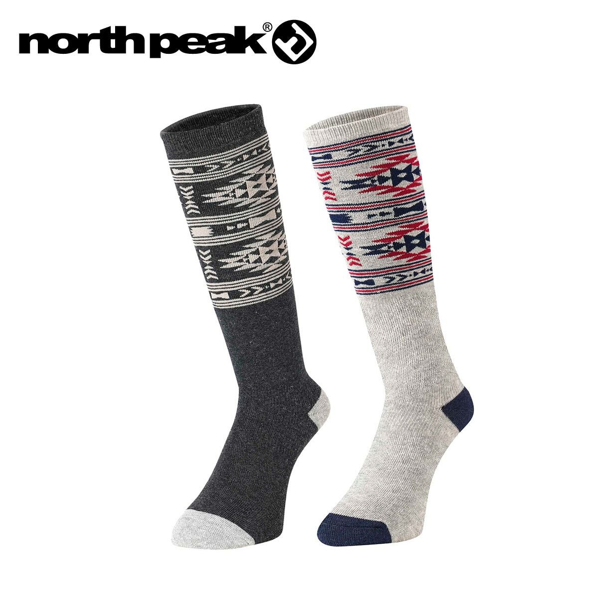 ノースピークnorthpearkスノボースノボスノーボードソックス靴下2足組ロングタイプネイティブ柄MP-725ジュニアキッズ子ども男の子女の子25-26
