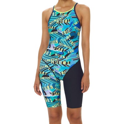 スピードSPEEDOスイムフィットネス競泳水着ワーディングストライプスターンズニースキンSTW12606-AQレディース女性26S1