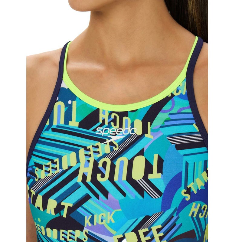 スピードSPEEDOスイムフィットネス競泳水着ワーディングストライプスターンズニースキンSTW12606-AQレディース女性26S1