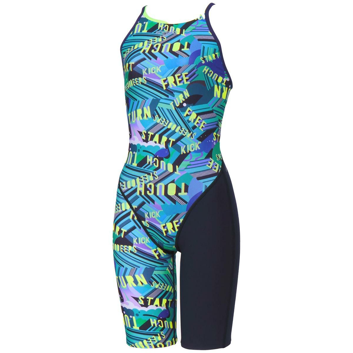 スピードSPEEDOスイムフィットネス競泳水着ワーディングストライプスターンズニースキンSTW12606-AQレディース女性26S1