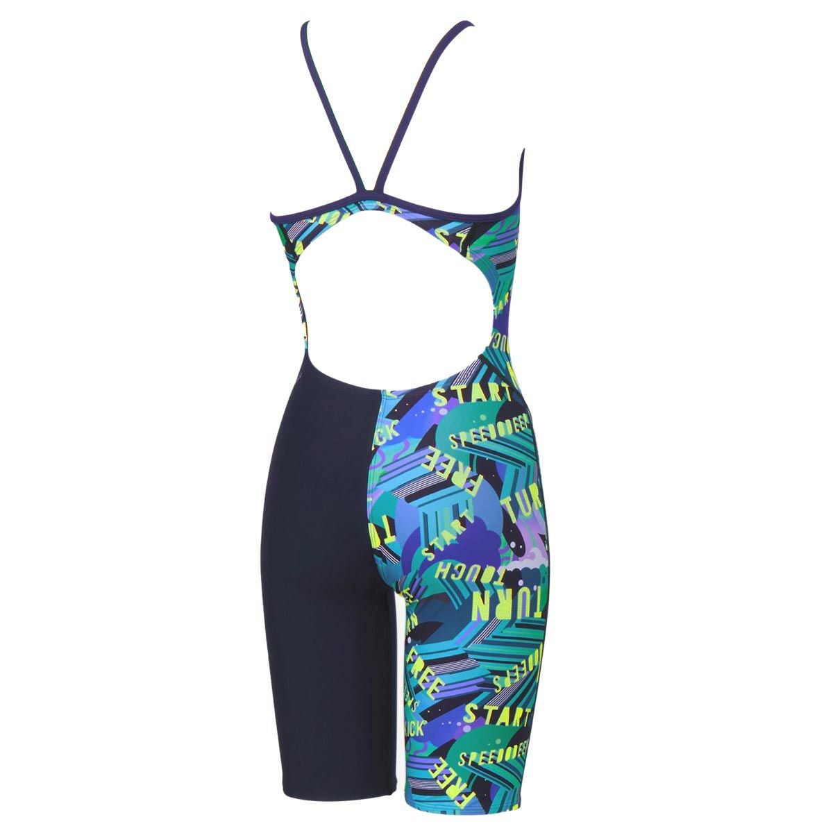 スピードSPEEDOスイムフィットネス競泳水着ワーディングストライプスターンズニースキンSTW12606-AQレディース女性26S1