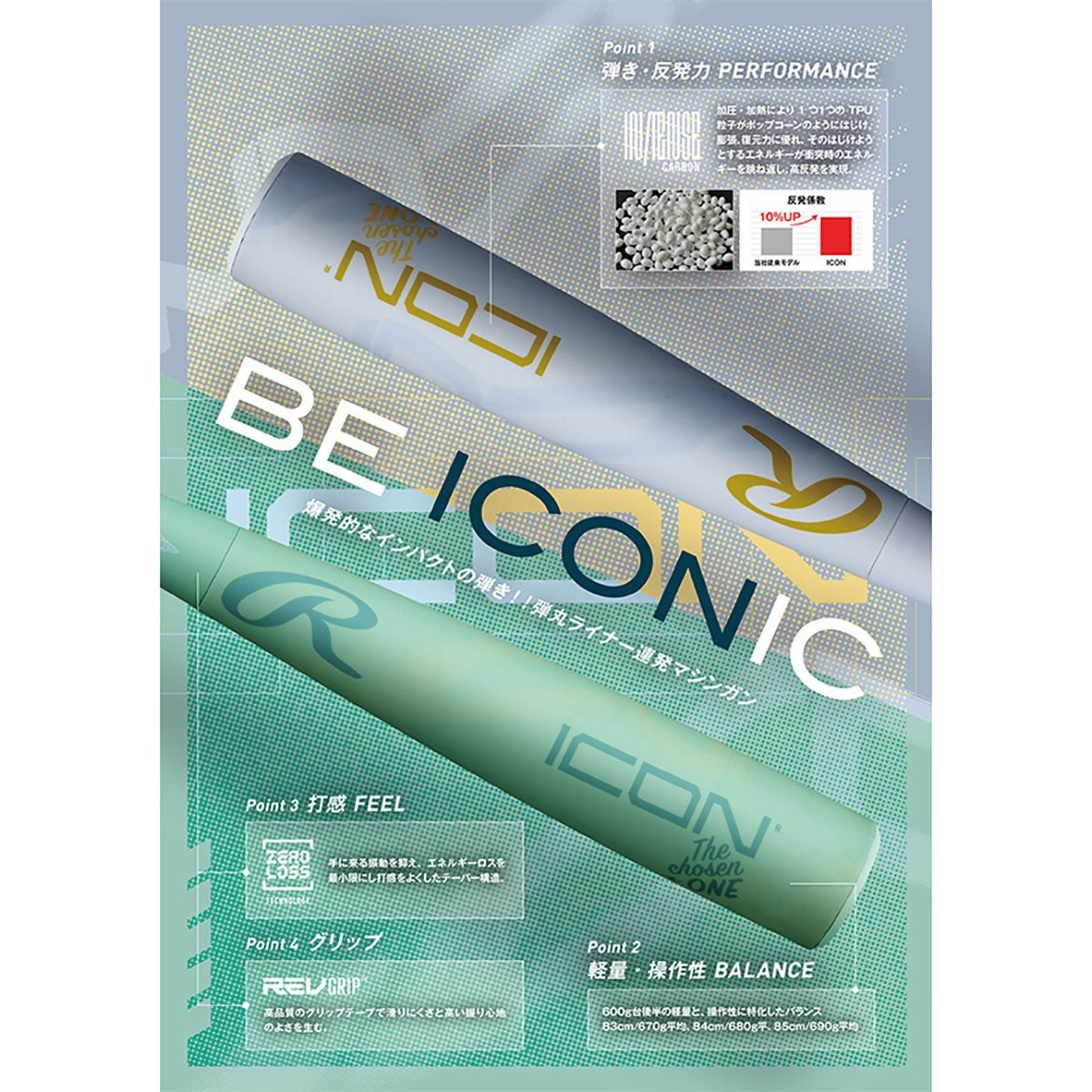 ローリングスRawlingsベースボール野球ソフトボールバット木製軟式軟式ジュニアICON【FRP製】BJ6IONEジュニアキッズ子ども男の子女の子26SP春夏