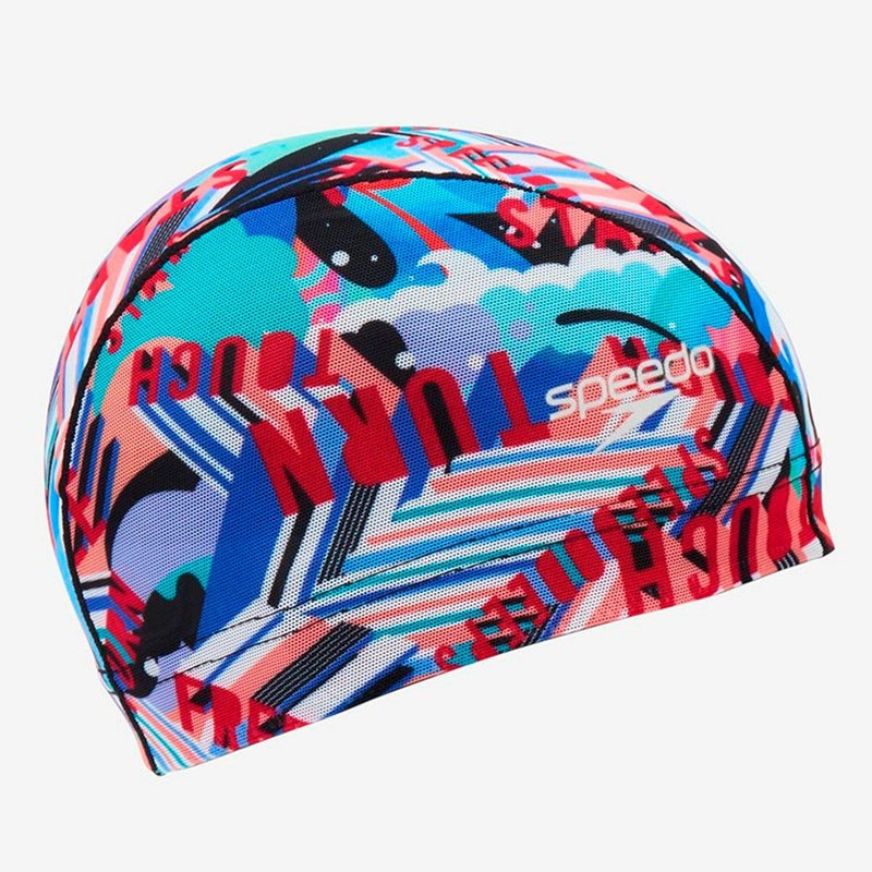 スピードSPEEDOスイムフィットネス競泳キャップワーディングストライプスメッシュキャップWORDINGSTRMESHCSE12606-RE