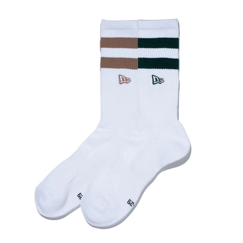 ニューエラNEWERAサーフィンサーフソックス靴下ソックスクルー2ペアラインフラッグロゴエンブロイダリーベージュ/ダークグリーン14518184メンズレディースユニセックス26SP春夏