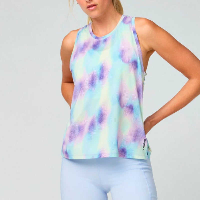 ブルックスBROOKSランニングウェアノースリーブタンクトップDashTankPrintedマルチBAW7600レディース女性26SP春夏