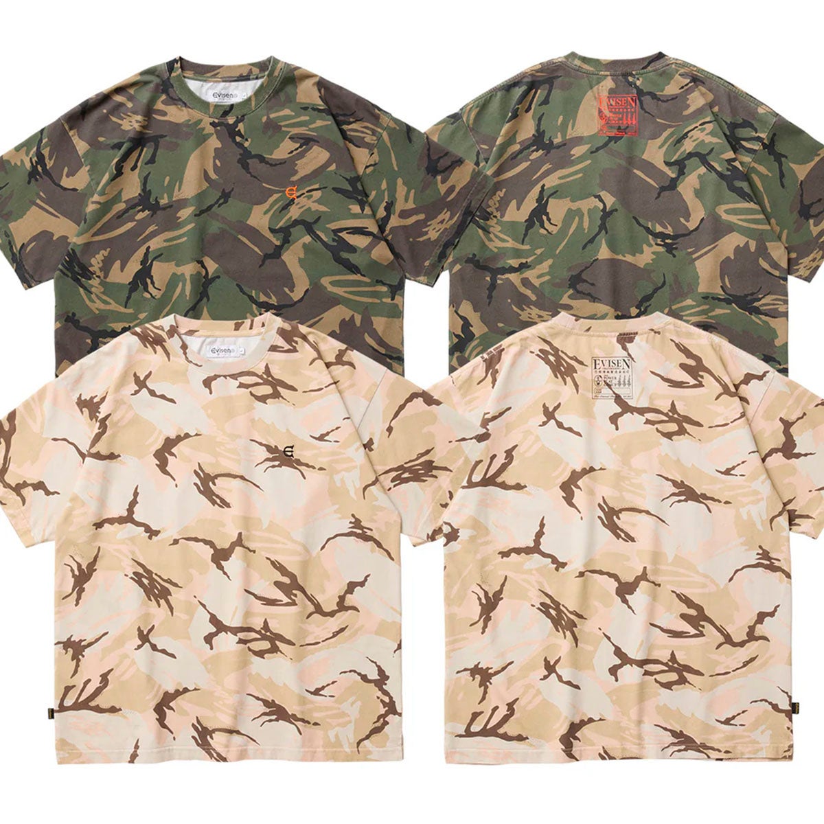エビセンEVISENスケボースケートボードウェア半袖TシャツELOGOCAMOTEE26SU-T07メンズ男性26SU春夏