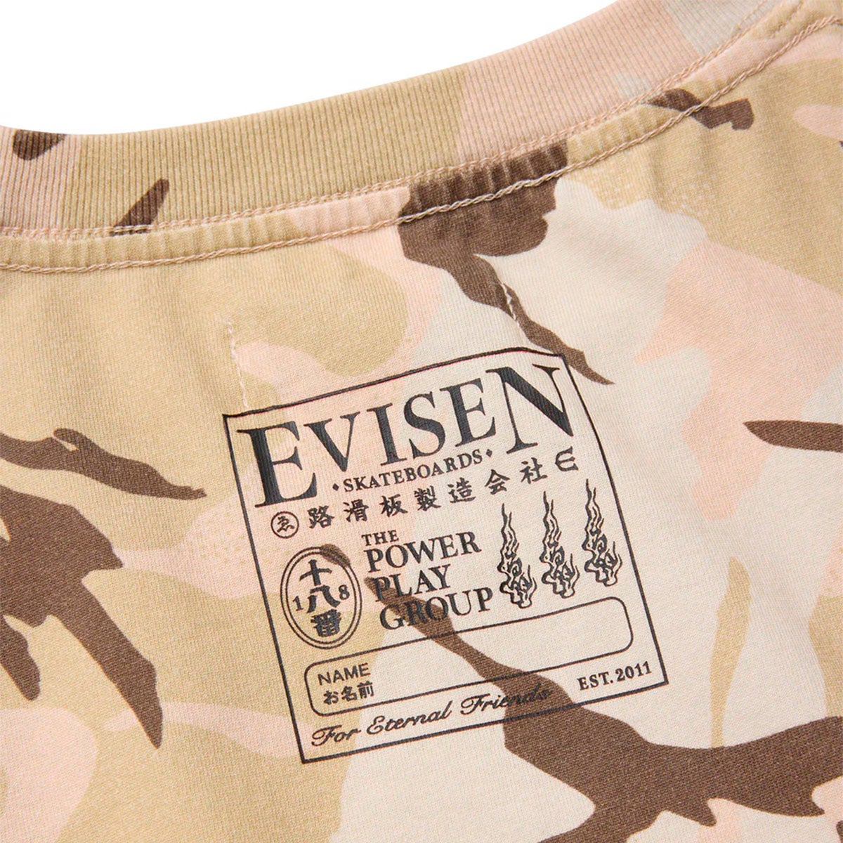 エビセンEVISENスケボースケートボードウェア半袖TシャツELOGOCAMOTEE26SU-T07メンズ男性26SU春夏