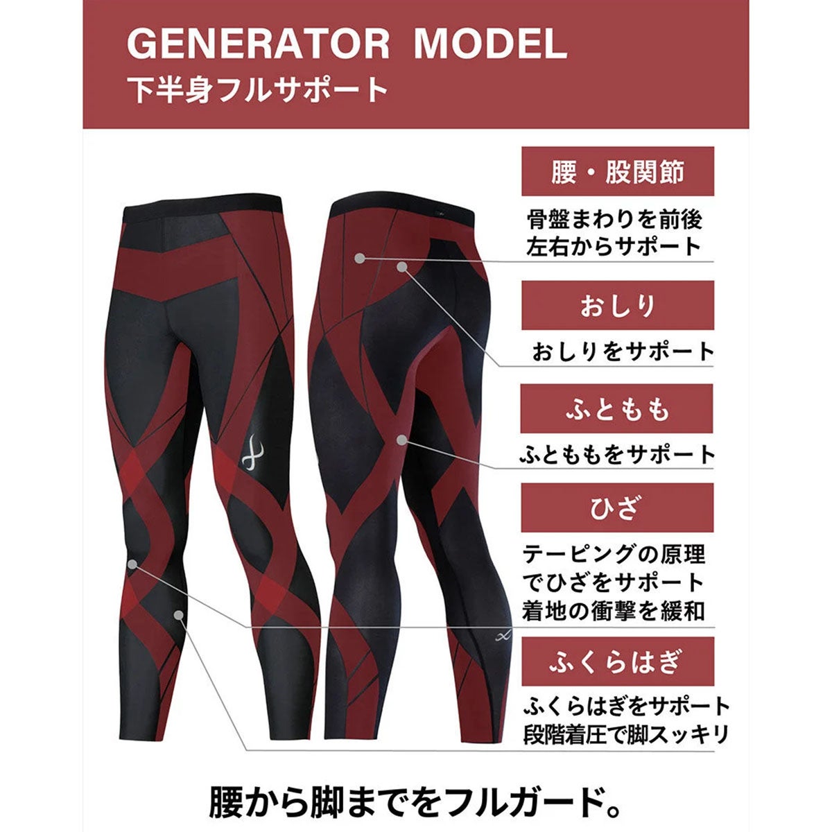 シーダブリュー・エックスCW-Xランニングウェアボトムスインナースパッツレギンススポーツタイツジェネレーターモデル2.0HZO699-OVメンズ男性26FA秋冬