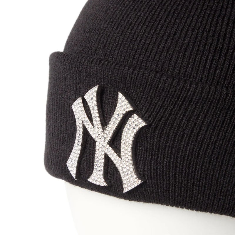 ニューエラNEWERAスノボースノボスノーボード帽子ニット帽ビーニーベーシックカフニットラインストーンRhinestoneBadgeニューヨーク・ヤンキースブラック1467002326-27