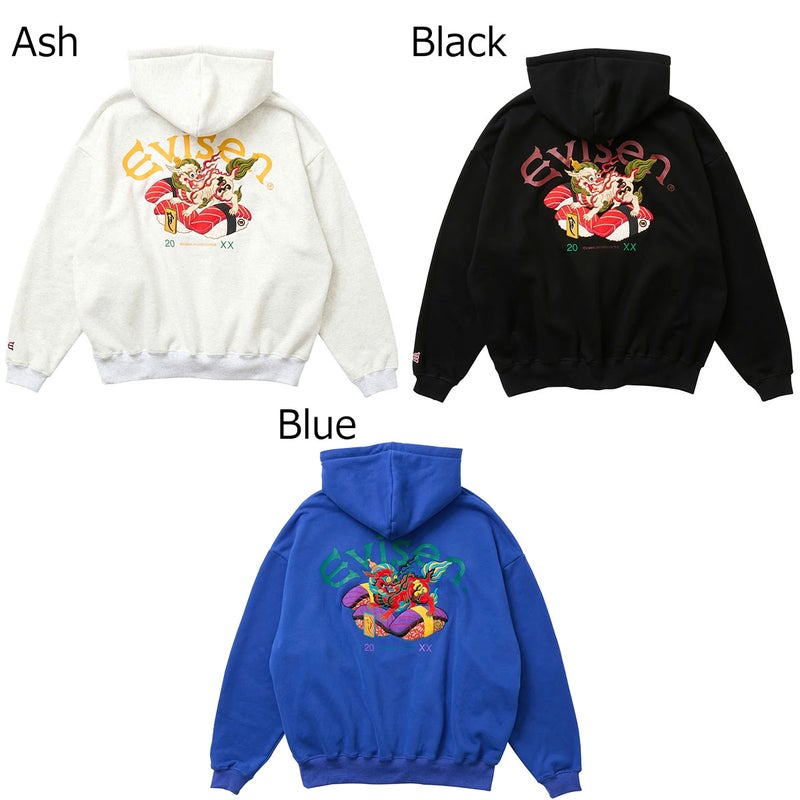 エビセンEVISENスケボースケートボードウェアスウェットパーカーSUSHISHIHOODIE26FW-SW09メンズ男性26FA秋冬