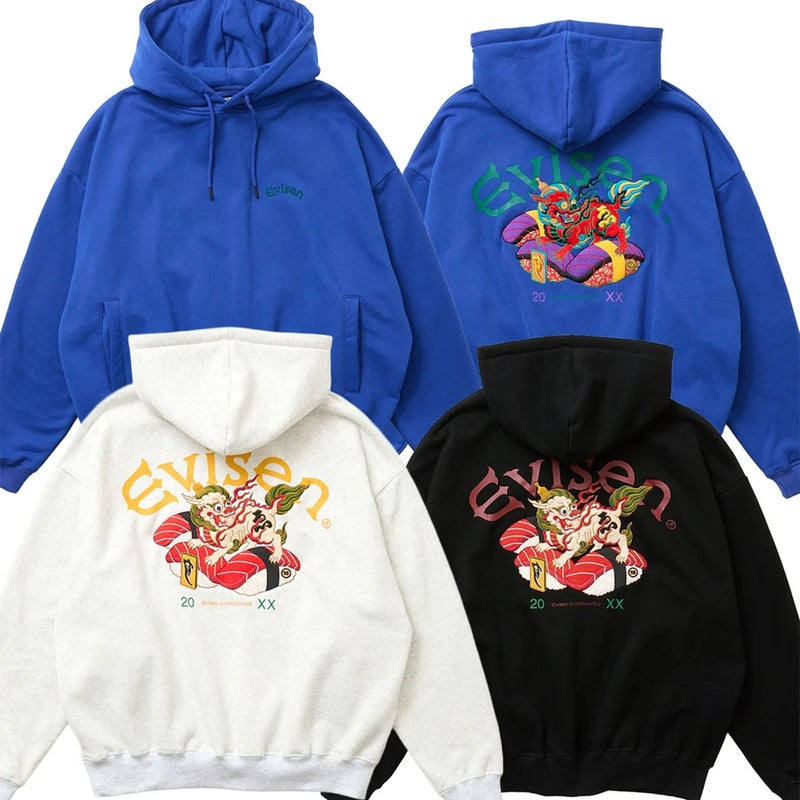 エビセンEVISENスケボースケートボードウェアスウェットパーカーSUSHISHIHOODIE26FW-SW09メンズ男性26FA秋冬